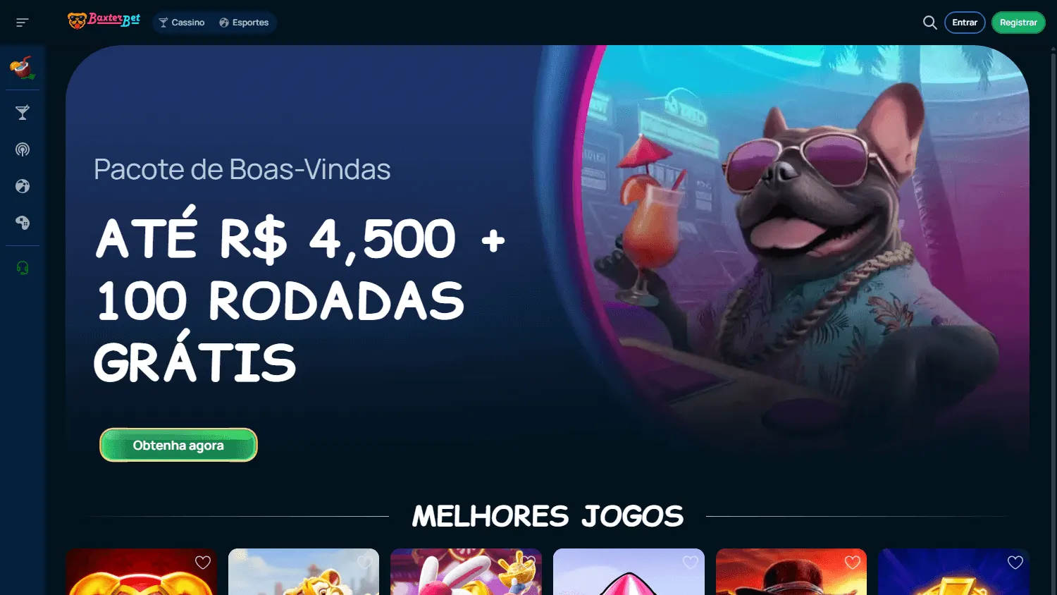 Baxterbet Casino desktop home with casino and sports betting access